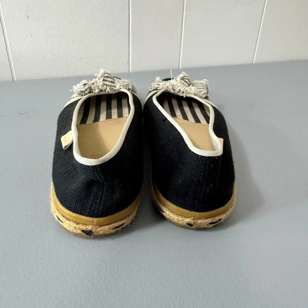 Sperry Top-Sider Black Espadrille Flats Women's 7.5M Striped Bow Detail